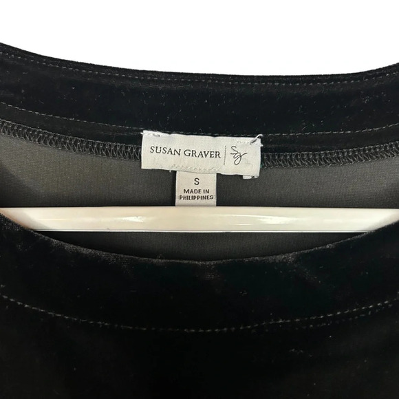 Susan Graver Black Velour Long Dress – Formal Evening Gown with Cinched Sleeves - Picture 7 of 10